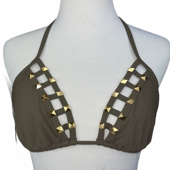 Red Carter Studded Triangle Bikini Top Green S - Picture 1 of 10